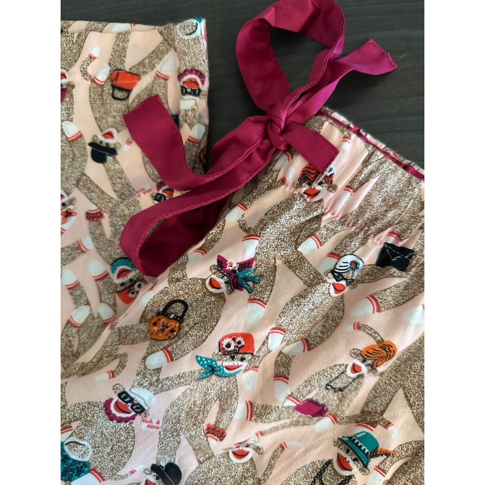 Nick & Nora Pajama Pants Womens L Sock Monkey Shopping Print Pink Cotton Sleepwe - Picture 2 of 5